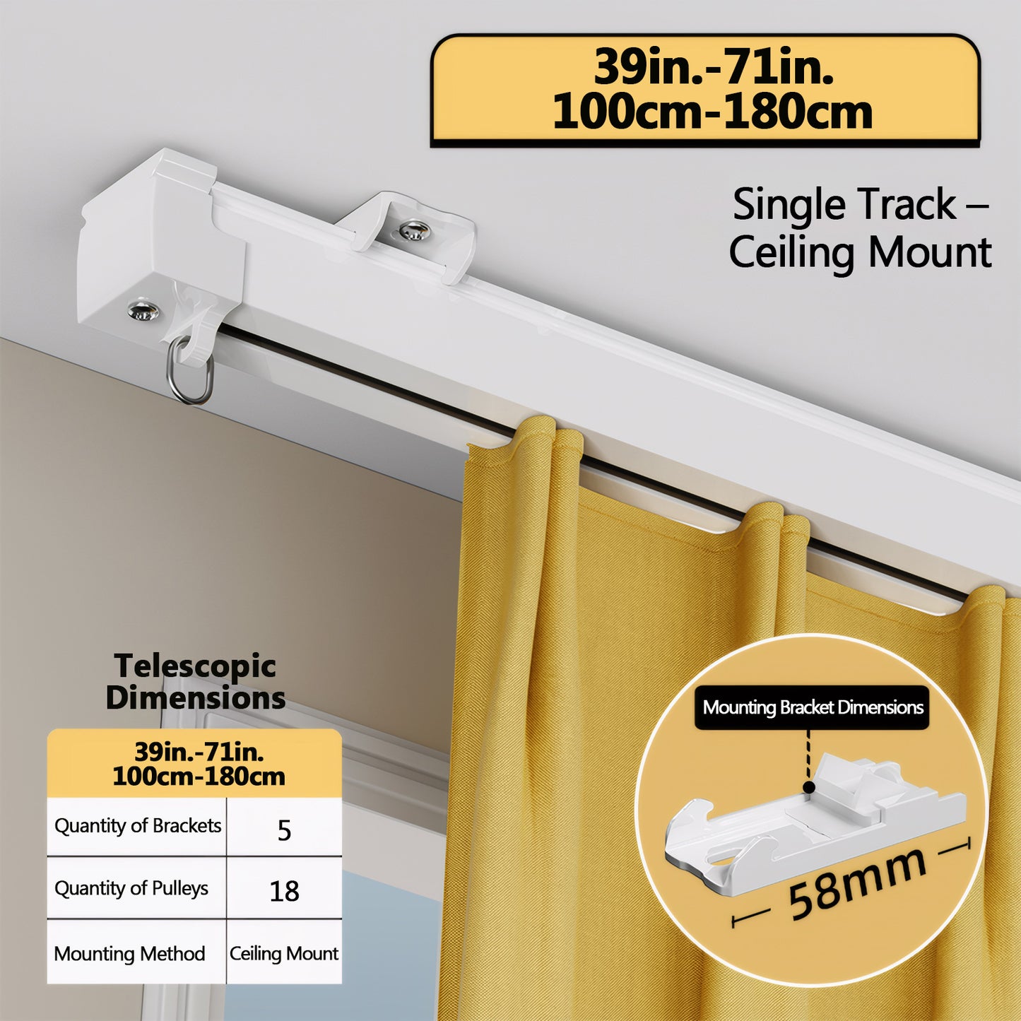 Single Track Ceiling Mount 39-71in./100-180cm