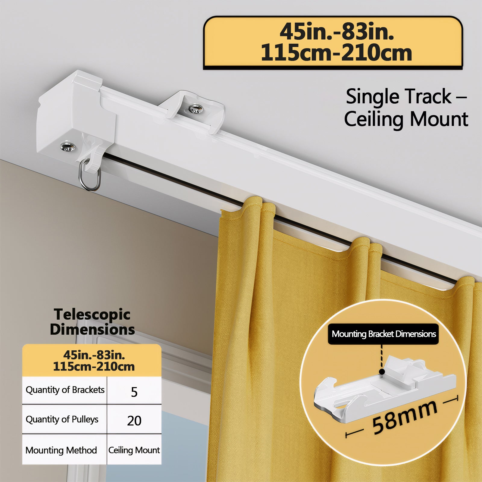 Single Track Ceiling Mount 45-83in./115-210cm