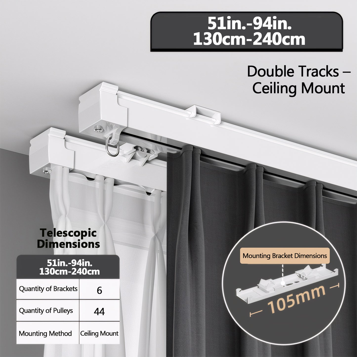 Double Tracks Ceiling Mount 51-94in./130-240cm