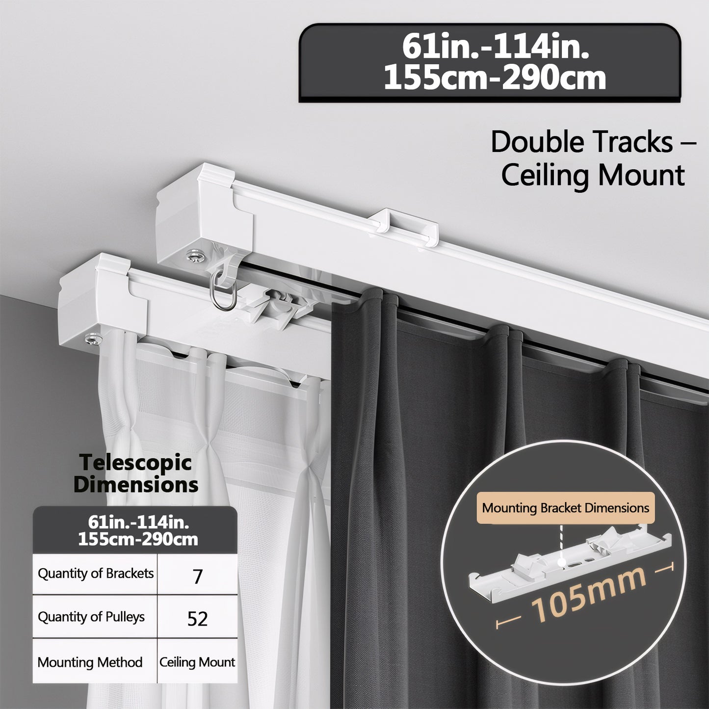 Double Tracks Ceiling Mount 61-114in./155-290cm