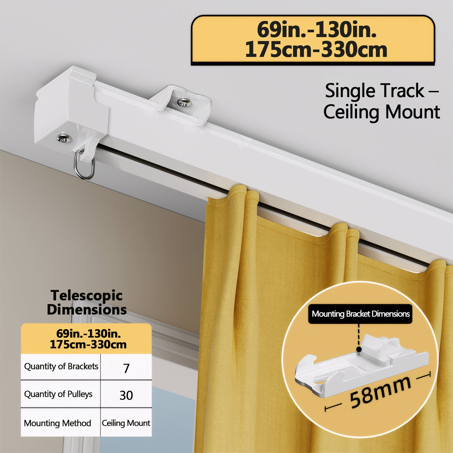 Single Track Ceiling Mount 69-130in./175-330cm