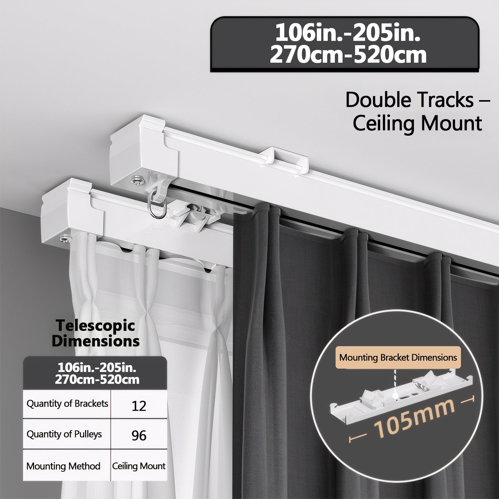 Double Tracks Ceiling Mount 106-205in./270-520cm
