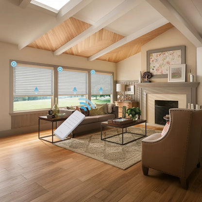 A186 Motorized Graphite Light Filtering Shangri-la Blinds