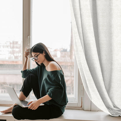 Y607 Linen Classic Baroque Jacquard Blackout Flat Panel Curtains