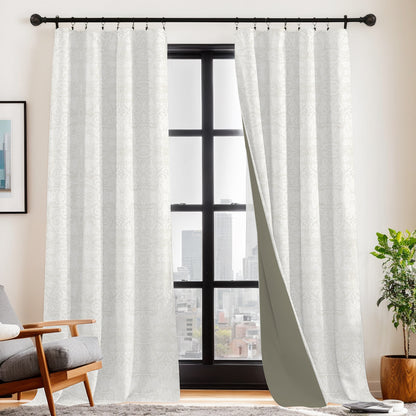 Y607 Linen Classic Baroque Jacquard Blackout Flat Panel Curtains