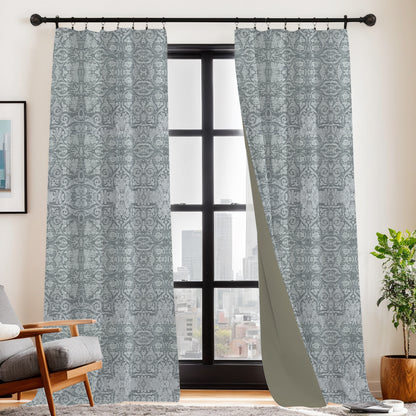 Y607 Linen Classic Baroque Jacquard Blackout Flat Panel Curtains