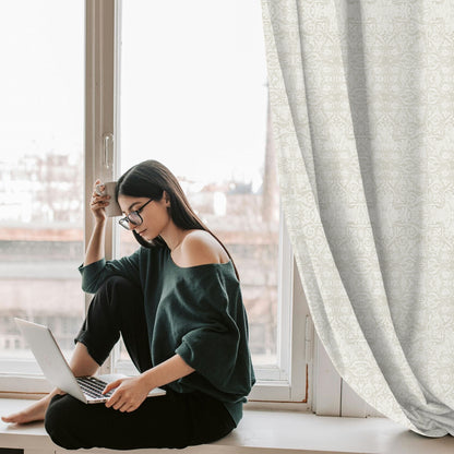 Y607 Linen Classic Baroque Jacquard Blackout Flat Panel Curtains